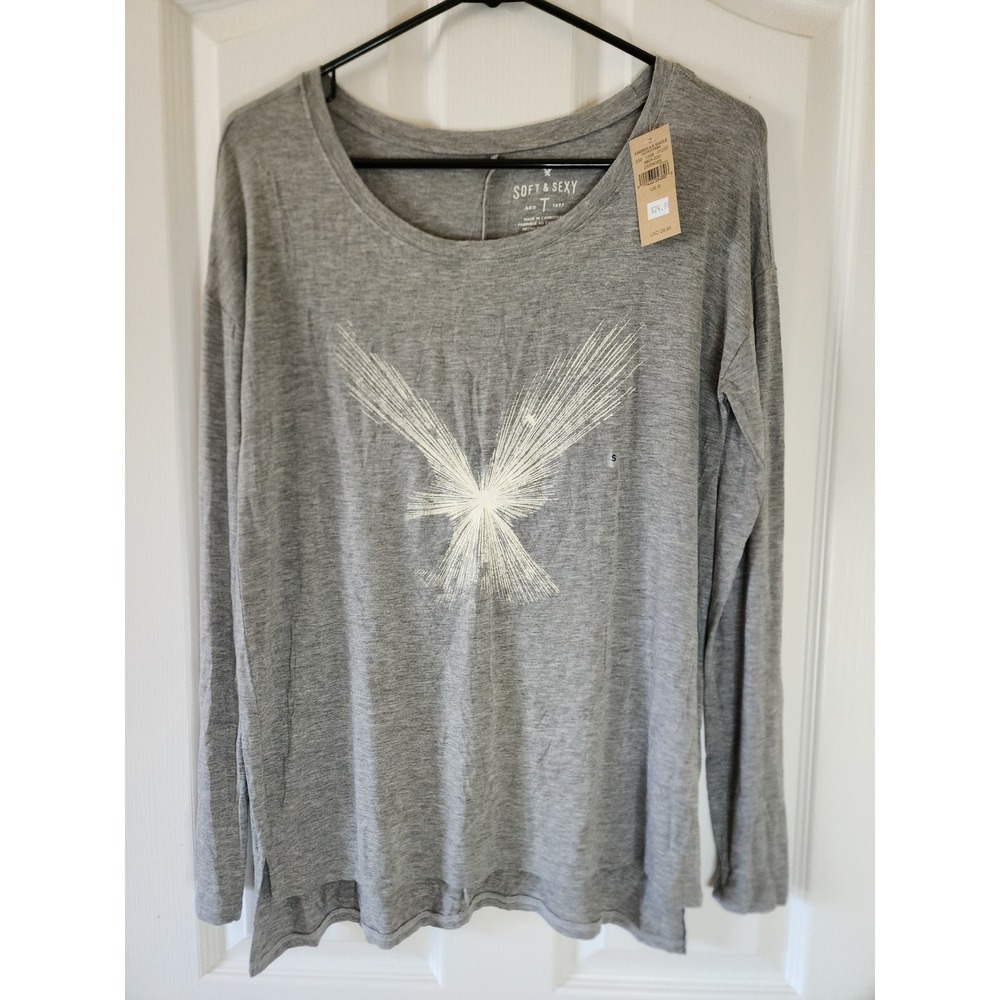 American Eagle Soft & Sexy Gray Eagle Graphic Long Sleeve T-Shirt Size S NWT